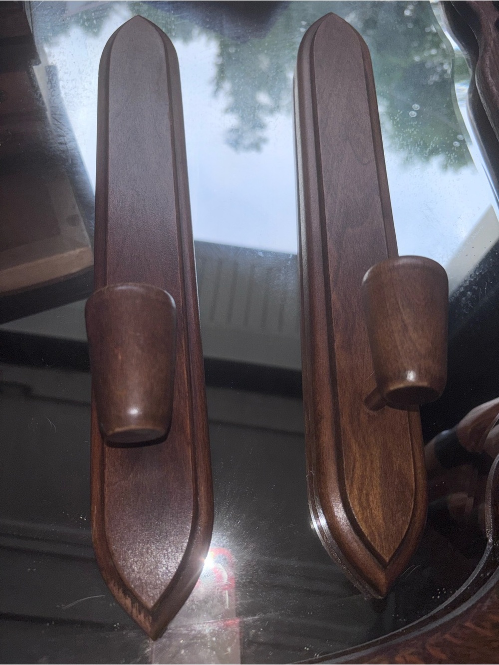 Set of Vintage Wooden Wall candle Pair in Dark Brown